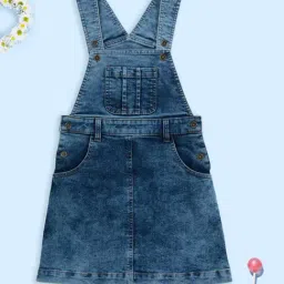 Kiddopanti Girls Md Rag Wash Blue Regular Fit Dungaree-picture-17