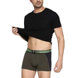 Van Heusen Regular Fit Anti Bacterial Colour Fresh Solid Trunks - Olive Melange W Anthra Melange image 5