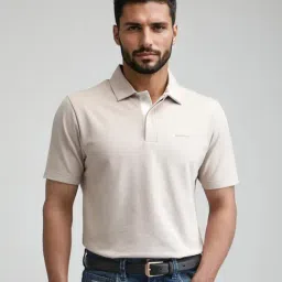 Rare Rabbit Beige Regular Fit Solid Polo T-Shirt-image-48