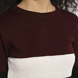 Campus Sutra Maroon & Black Color-Block Sweater image 5