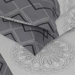 Bianca KOPA Smooth Block Print Silver & Grey 152 TC Microfibre Double Bedsheet with 2 Pillow Covers image 5