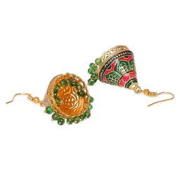 Oomph Green Pink Meenakari Cone Shape Jhumki Earrings image 5