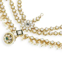 Oomph Gold Tone Kundan and Pearls Traditional Wedding Bridal Matha Patti image 5