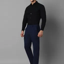 Louis Philippe Navy Slim Fit Checks Trousers image 5