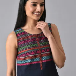 Aurelia Blue Cotton Embroidered Straight Kurta image 5