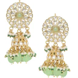 Oomph Mint Green Jadau Necklace, Earring & MaangTikka Set image 5