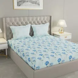 Raymond Home Mystique Blue 110 TC Cotton Queen Bedsheet with 2 Pillow Covers-picture-39