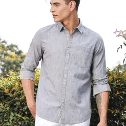 Thomas Scott Grey Linen Slim Fit Texture Shirt-picture-14