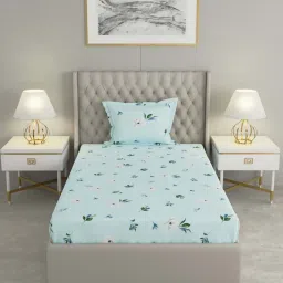 Raymond Home Delight Blue 104 TC Cotton Single Bedsheet with 1 Pillow Cover image 2