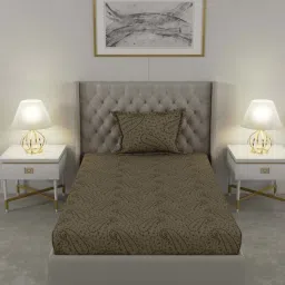 Raymond Home Delight Olive 104 TC Cotton Single Bedsheet with 1 Pillow Cover image 2