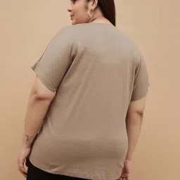 Nexus By Lifestyle Medium Beige Cotton Regular Fit Printed Plus Size T-Shirt image 2