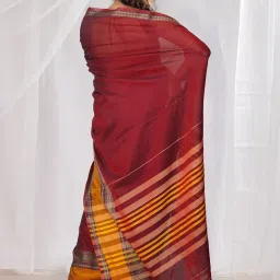 Unnati Silks Maroon Cotton Woven Saree With Unstitched Blouse image 2