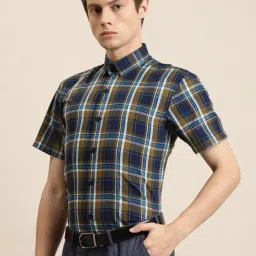 Sojanya Navy Cotton Regular Fit Checks Shirt image 3