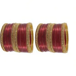 Only Offers Set Of 40 Maroon Glass Artificial Stones & Beads Bangle image 3