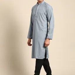 RAJUBHAI HARGOVINDAS Men Grey Chikankari Kurta image 5