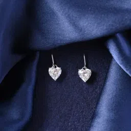 Clara 925 Silver Platinum Plated Swiss Zirconia Heart's Desire Solitaire Earrings for Women-picture-11