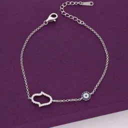 Kai Jewel Sterling Silver Minimalistic Single Hamsa and Evil Eye Bracelet for Women-picture-15