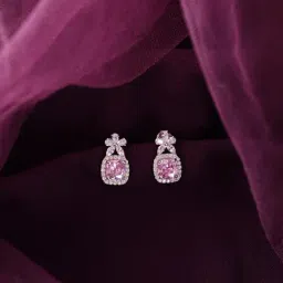 Clara 925 Silver Platinum Plated Swiss Zirconia Nera Pink Cushion Solitaire Earrings for Women-picture-24