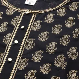 YASH GALLERY Black Cotton Printed A Line Kurta image 5