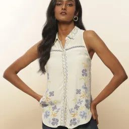 Label Ritu Kumar Off White Floral Print Top-image-57