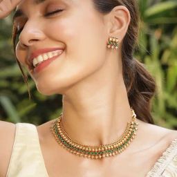 Rubans Gold-Tone Plated Green Set for Women-picture-7