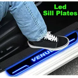 Auto Pearl Car Door Foot Step Led Sill/Scuff Plates Mirror Finish Black Compatible For Hyundai Venue, LEDBlklPLATE_Blk_Venue (Set of 4) image 2