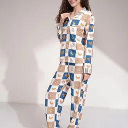 Tokyo Talkies Conversational Printed Shirt Collar Shirt With Pyjamas image 3