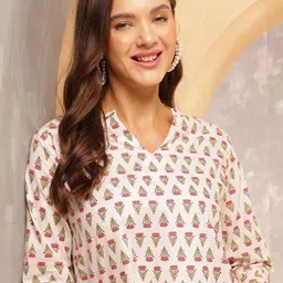 Anouk Rustic Geometric Print Mandarin Collar Cotton Top image 2
