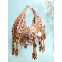SWISNI Gold Moon Shape Embellished Designer Clutch Bag (M)-image-80