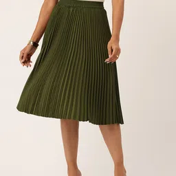 WISSTLER Mid-Rise Accordian Pleat Flared Knee Length Skirt-image-16