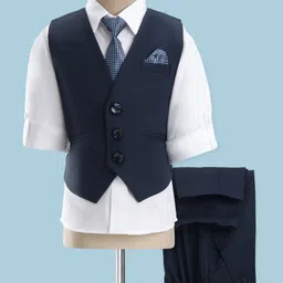 Robo Fry Full Sleeves Solid Color Party Suit with Tie - Blue-picture-22
