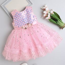 The Magic Wand Sleeveless Sequins Embellished Floral Applique Detailed Net Dress - Pink-picture-39