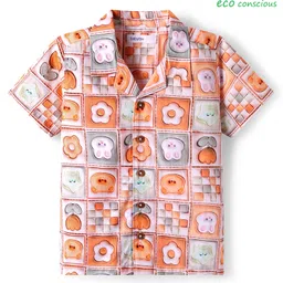 Babyoye 100% Cotton Poplin Woven Half Sleeves Shirt with Donuts Print - Multicolour-picture-25