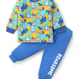 Babyhug Terry Knit Full Sleeves T-Shirt & Lounge Pant Set With Dino Print - Green & Blue-picture-37
