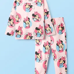 Babyhug Disney Single Jersey Knit Full Sleeves Co-ords Night Suit With Minnie Mouse Print - Pink-picture-15
