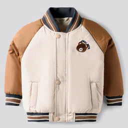 Bonfino Woven Full Raglan Sleeves Colour Block Puffer Bomber Jacket With Badge Detailing - Multicolor-image-12