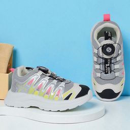 TRUFFLE COLLECTION Mesh Detailed & Colour Blocked WIth Rotating Button Closure Shoes - Grey & Pink-picture-4