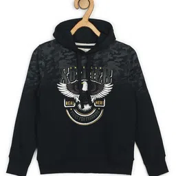 ALAN JONES Cotton Blend Knit Full Sleeves American Soldier Text & Eagle Printed Light Winter Hooded Sweatshirt - Navy Blue-picture-12