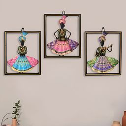 Aapno Rajasthan 3-Pcs Black & Pink Textured Male Rajasthani Musicians Wall Hangings-image-6