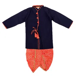 BownBee Pure Cotton Full Sleeves Leheriya Designed Kurta & Dhoti Set -  Blue image 3