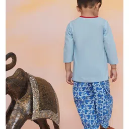 KID1 Cotton Full Sleeves Monkey Embroidered & Printed Dhoti Kurta Set - Blue image 3