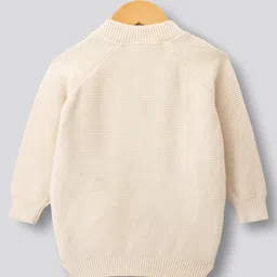 Bonfino 100% Cotton Knitted Full Sleeves Front Open Sweater with Tractor Embroidery - Off White image 2