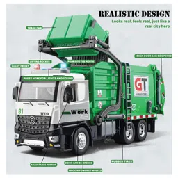 Elecart 12" Garbage Truck Toy for Boys Big Recycling Trash Truck with Lights & Sounds | Friction Powered Waste Management Vehicle | Sorting Cards Learning Set | Gift for Kids image 2