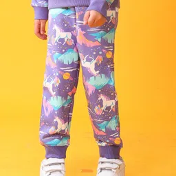 Anthrilo Fleece Knit Unicorns & Planets Printed Joggers - Purple image 4