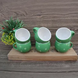 laghima jadon Green & White Printed Ceramic Glossy Mugs Set of 6 image 2