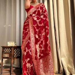 CANIZZARO Ethnic Motifs Zari Silk Blend Banarasi Saree image 5