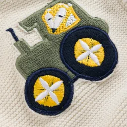 Bonfino 100% Cotton Knitted Full Sleeves Front Open Sweater with Tractor Embroidery - Off White image 4