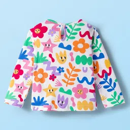 Babyhug Cotton Knit Full Sleeves Inner Tee & Frock With Floral & Star Print - Red & White image 4