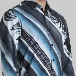 Jack & Jones Black Iris & Blue Cotton Slim Fit Printed Shirt image 5