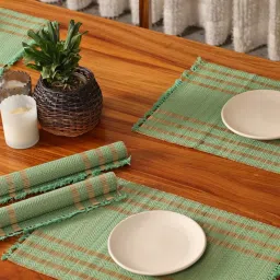 Peepul Tree Aqua Green Natural Plant Fibre Threads Woven Table Placemats - Set of 6 image 2